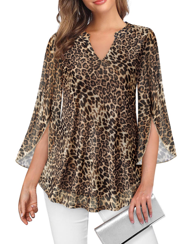 VALOLIA Ladies Tops and Blouses Dressy: Plus Size 3/4 Bell Sleeve Elegant Layered - Tunic Tops for Women Loose Fit - Cute Tops for Women Dressy Tops for Evening Party Comfy Flowy Tunic M - Image 2