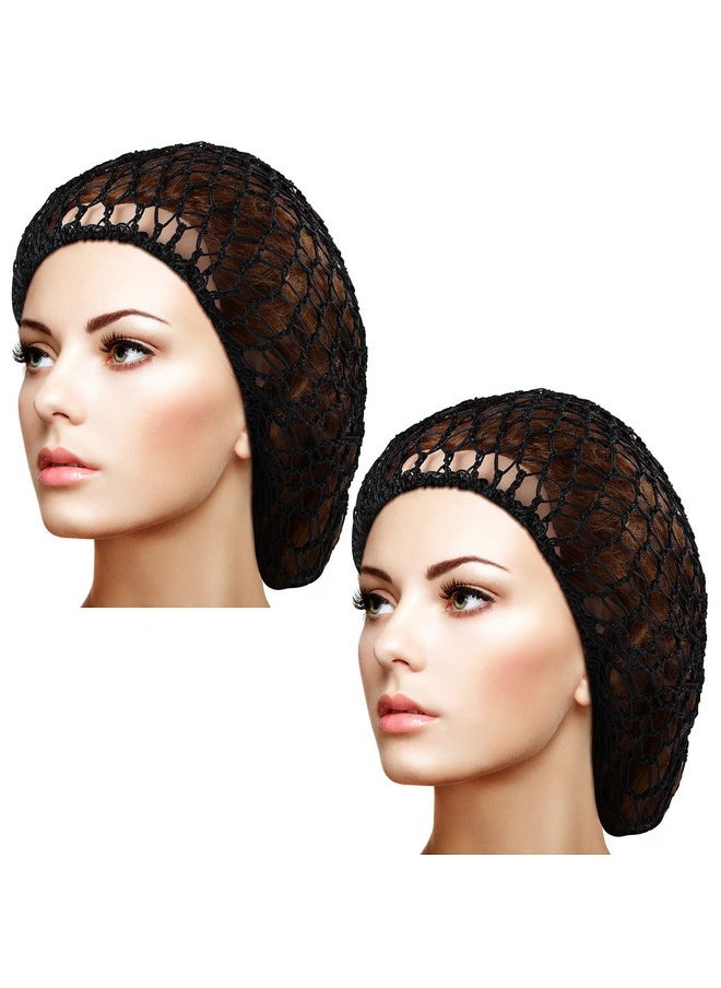 Waydress 2 Pieces Mesh Hair Net Rayon Knit Snood Women Crocheted Sleep Cap (Black)  - Image 1