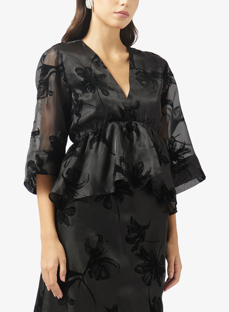 YAS Elastic waist Short Sleeve V Neck Midi Dress - Image 3