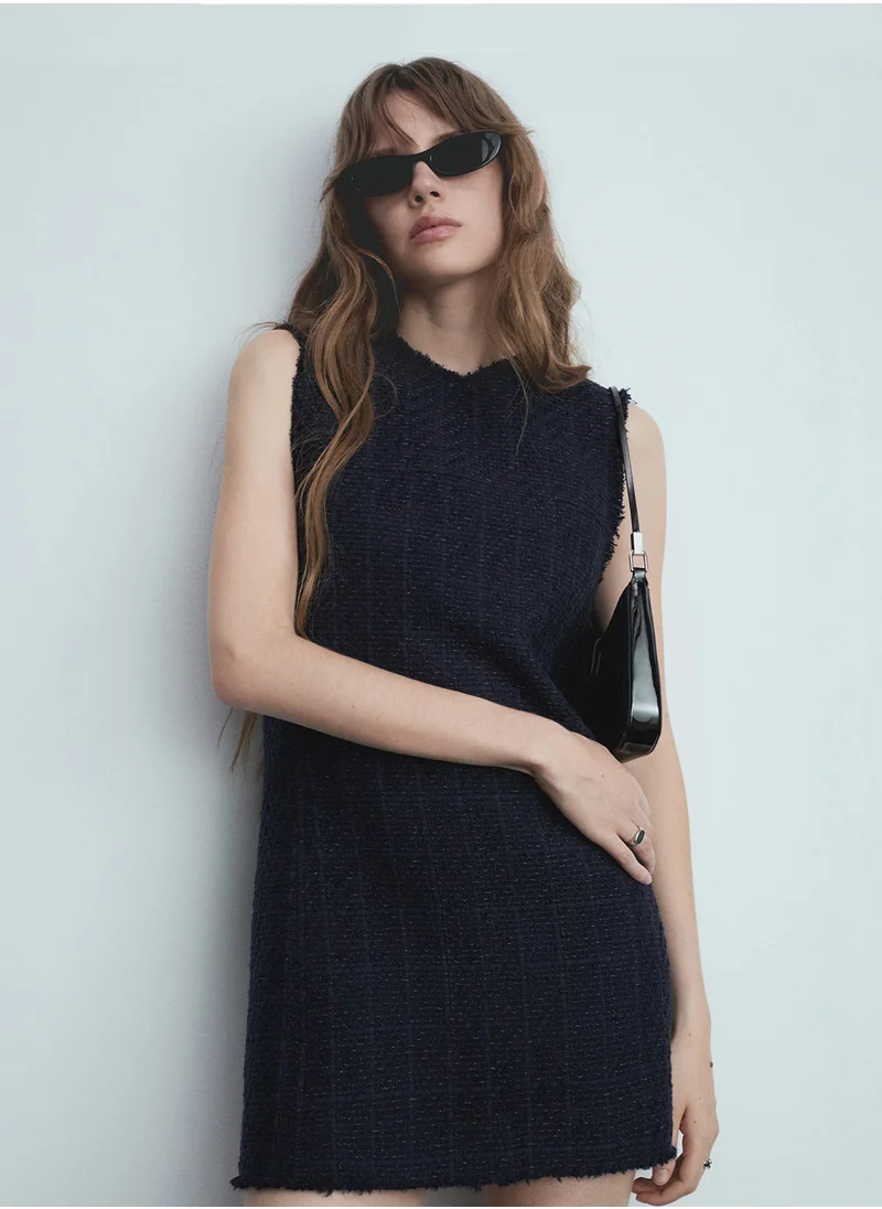 MANGO Crew Neck Tweed Dress