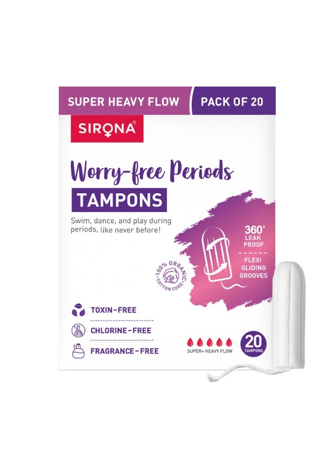 سيرونا (Sirona) - سدادات قطنية طبيعية قابلة للتحلل الحيوي ومعتمدة من إدارة الغذاء والدواء (FDA) - 20 قطعة | فائقة الامتصاص (للتدفق الغزير جداً) | صُنعت في أوروبا | آمنة الاستخدام | عالية الامتصاص | فائقة النعومة والراحة - Image 1