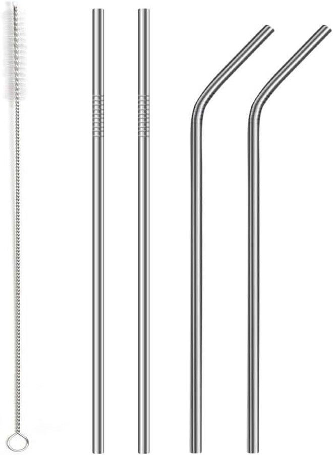 KONSSEE Stainless Steel Smoothie Straws, 0.4'' Extra Wide Reusable Metal Drinking Straws for Milkshake, Smoothie, Beverage, Set of 4 with 1 Cleaning Brush - Image 1
