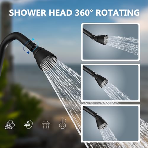 Aolemi Outdoor Shower Kit,Outdoor Shower Fixtures Faucet System with Brass Showerhead,Double Handle Exposed Shower with Brass Mix Valve,6 Inch Center with Soap Dish,Pipe Upward,Matte Black - Image 4