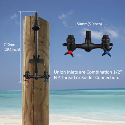 Aolemi Outdoor Shower Kit,Outdoor Shower Fixtures Faucet System with Brass Showerhead,Double Handle Exposed Shower with Brass Mix Valve,6 Inch Center with Soap Dish,Pipe Upward,Matte Black - Image 5