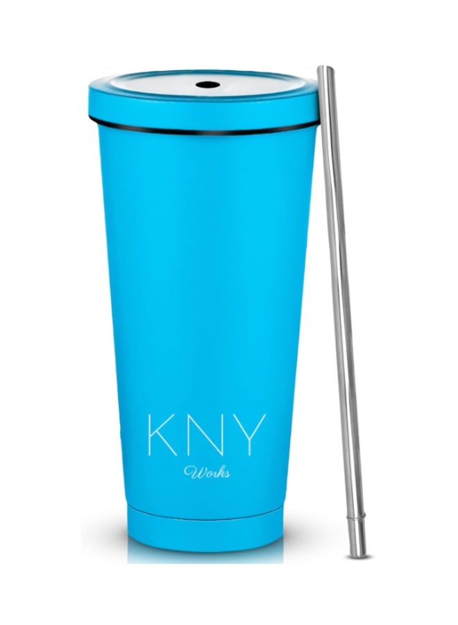 KNY Works كوب قهوة للسفر 700 مل - كوب معزول بتفريغ الهواء من الفولاذ المقاوم للصدأ مع غطاء وماصة قابلة لإعادة الاستخدام، زجاجة مياه حرارية مزدوجة الجدار للمشروبات الساخنة والباردة والشاي المثلج والقهوة (أزرق) - Image 4