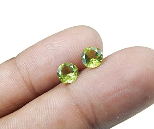 Myhealingworld Faceted 6mm Round Shape AAA Quality Peridot Gemstone Pair, Natural Peridot Stone, Peridot Pair For Making Earrings & Other Jewelry. - Image 2