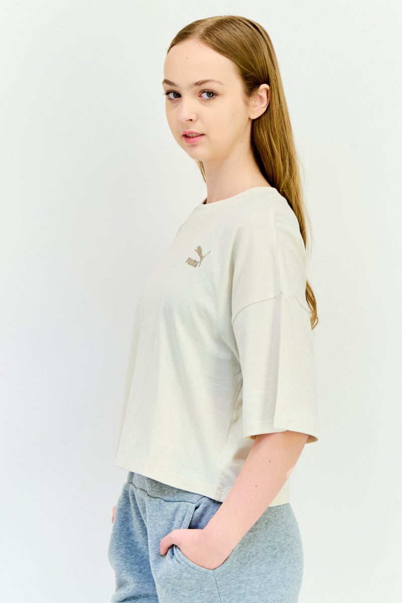 PUMA Women Oversized Fit Embroidered Logo Short Sleeves Outdoor Crop Top, Ivory  - Image 2
