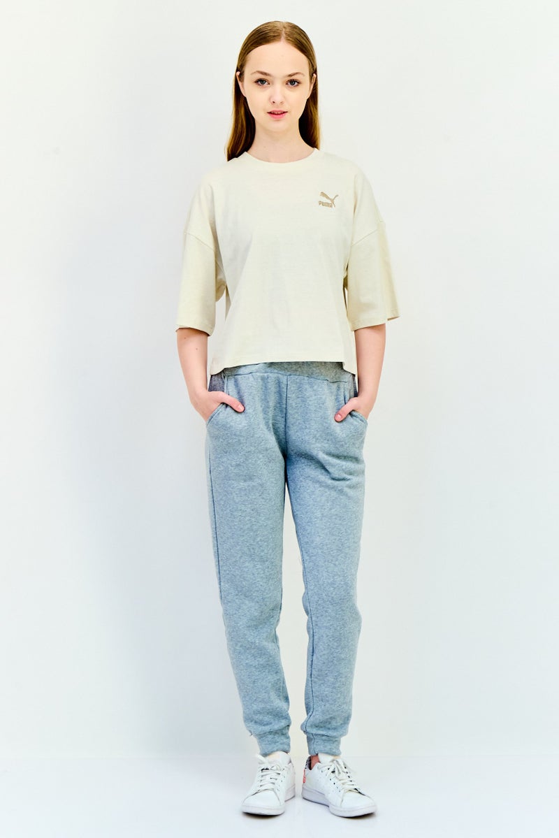PUMA Women Oversized Fit Embroidered Logo Short Sleeves Outdoor Crop Top, Ivory  - Image 4