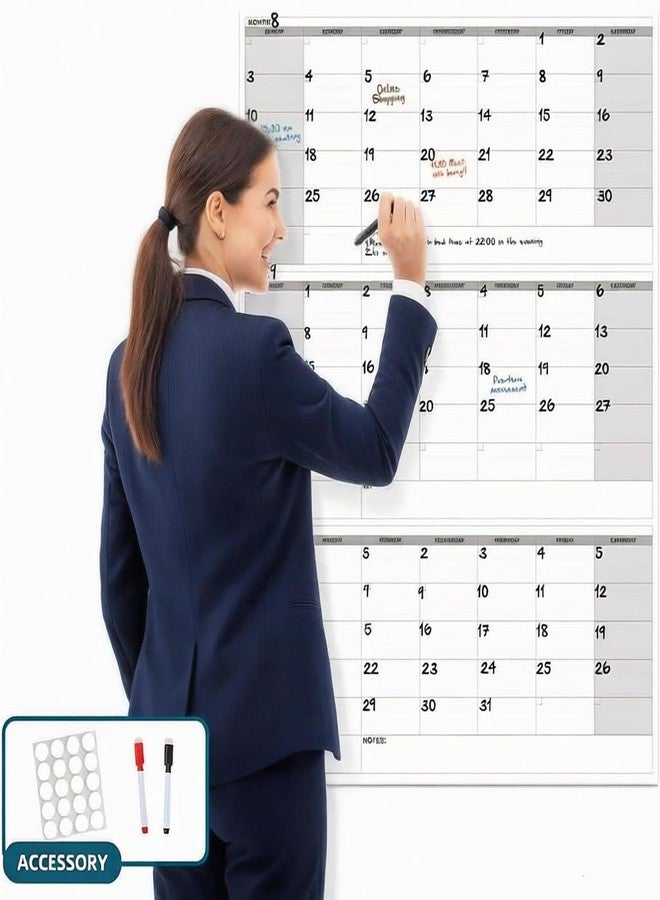 Dayvorax 46" x 63" Dry Erase Wall Calendar - Undated 3-Month Agenda Planner Calendar, Erasable and Reusable Whiteboard with Large Daily Boxes, Notes, Stickers, Vertical Layout for Office, Classroom, or Home - Image 1