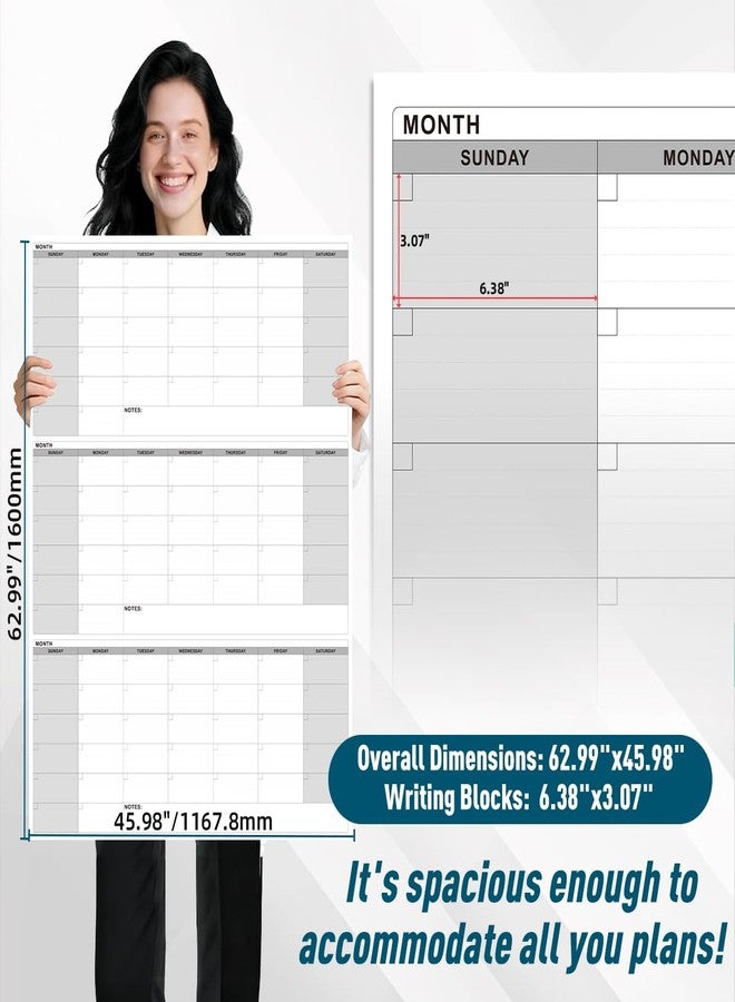 Dayvorax 46" x 63" Dry Erase Wall Calendar - Undated 3-Month Agenda Planner Calendar, Erasable and Reusable Whiteboard with Large Daily Boxes, Notes, Stickers, Vertical Layout for Office, Classroom, or Home - Image 3