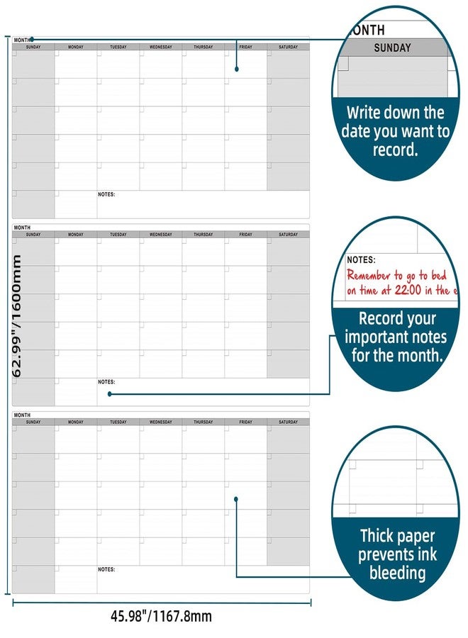 Dayvorax 46" x 63" Dry Erase Wall Calendar - Undated 3-Month Agenda Planner Calendar, Erasable and Reusable Whiteboard with Large Daily Boxes, Notes, Stickers, Vertical Layout for Office, Classroom, or Home - Image 4