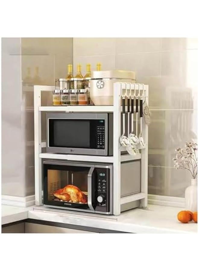 هوكور حامل ميكروويف ابيض من 3 طبقات، رف ميكروويف، حامل ميكروويف صغير، حامل ميكروويف، رف ميكروويف قابل للتوسيع، حامل ميكروويف مع مساحة تخزين، حامل ميكروويف مع خزانة تخزين، صلب كربون - Image 1