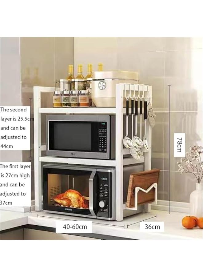 هوكور حامل ميكروويف ابيض من 3 طبقات، رف ميكروويف، حامل ميكروويف صغير، حامل ميكروويف، رف ميكروويف قابل للتوسيع، حامل ميكروويف مع مساحة تخزين، حامل ميكروويف مع خزانة تخزين، صلب كربون - Image 2