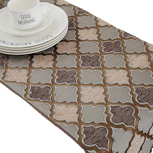 OZXCHIXU TM Modern Fall Jacquard Weave Geometric Table Runners Coffee Color with Tassels for Coffee Tea Party Table Dresser Home Decoration 13 x 73 inches - Image 3