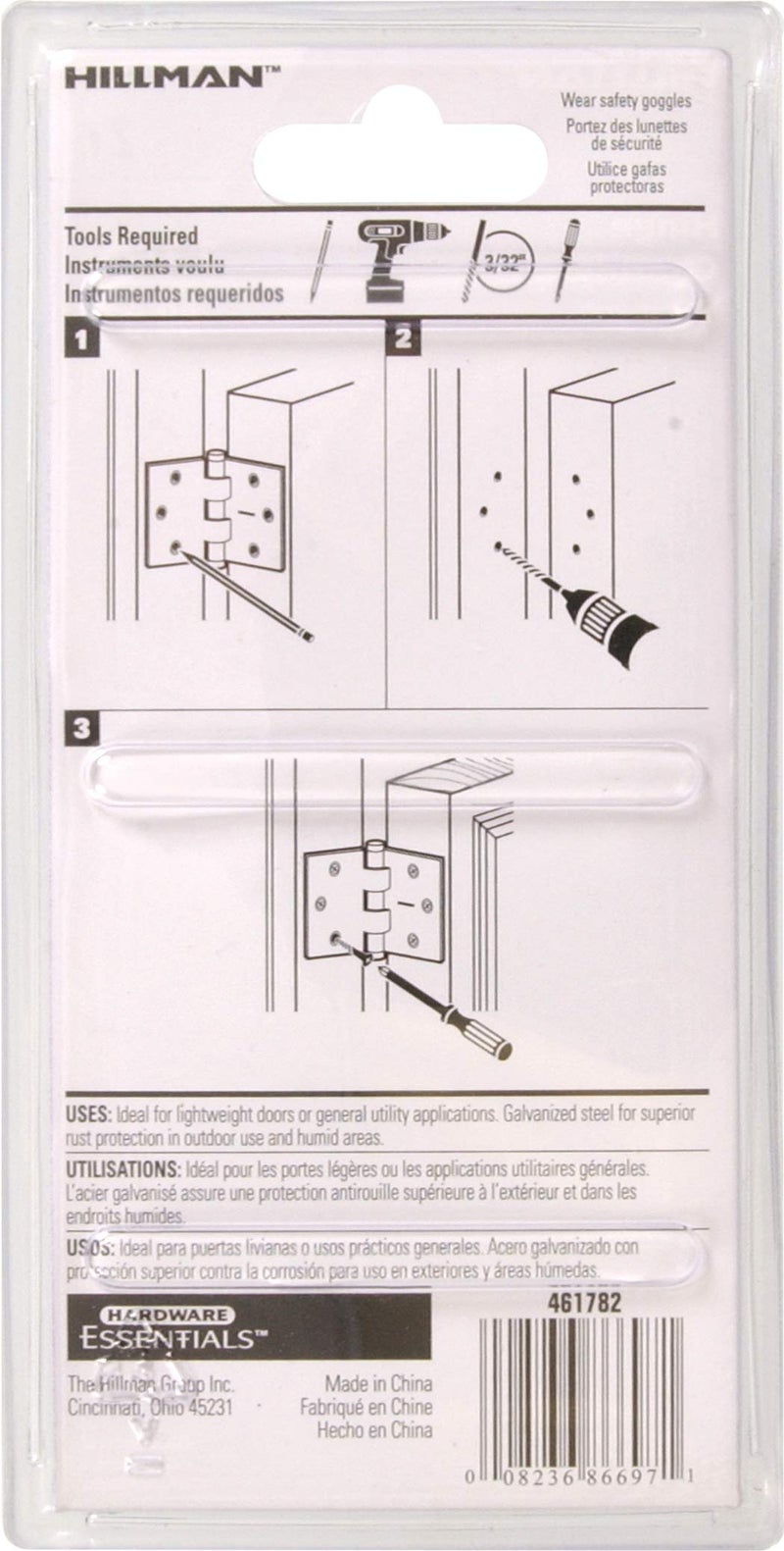 Hardware Essentials 851747 General Purpose Square Corner Hinges Fixed Pin Galvanized 3-1/2"" - 2 Pack - Image 3