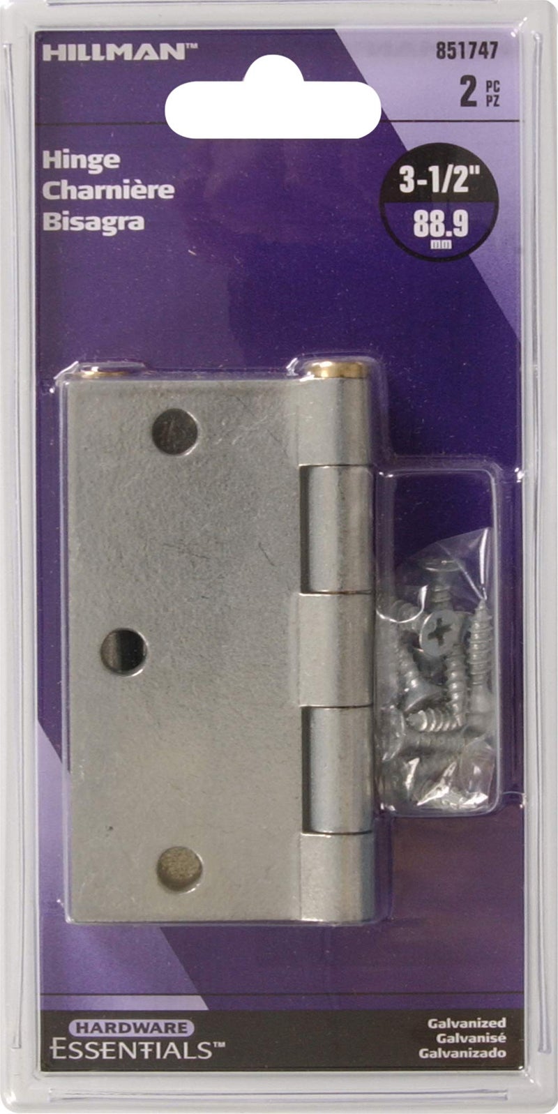 Hardware Essentials 851747 General Purpose Square Corner Hinges Fixed Pin Galvanized 3-1/2"" - 2 Pack - Image 2