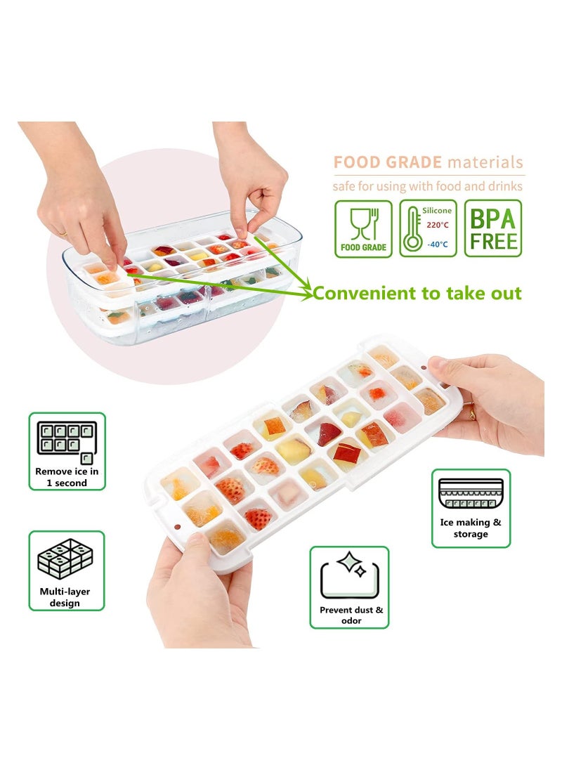 Cuken - Ice Cube Trays with Lid and Storage Bin for Freezer, 2 Packs Ice Maker with Silicone Bottom, Easy to Press Out Ice, Ice Bucket for Fridge, Comes with Ice Container, Scoop and Cover - Image 1
