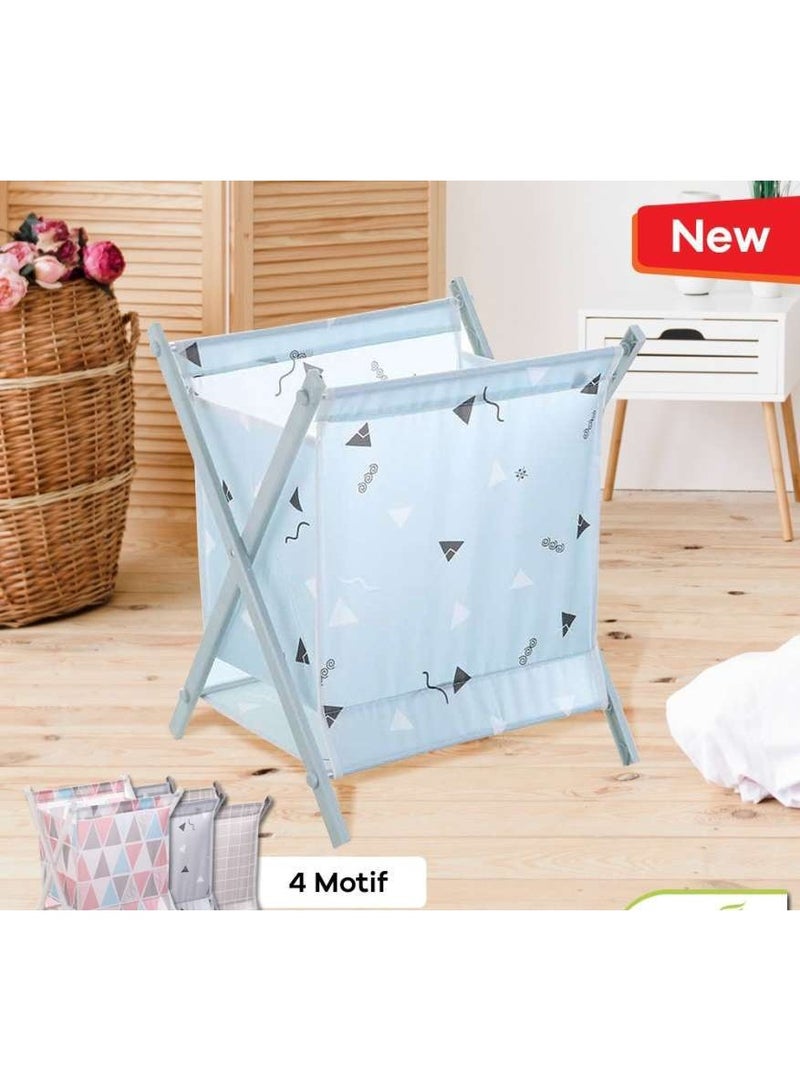 سلة غسيل كبيرة قابلة للطي بتصميم مثلث أزرق - سلة غسيل منزلية مقاومة للماء للحمام والمنزل - Image 1