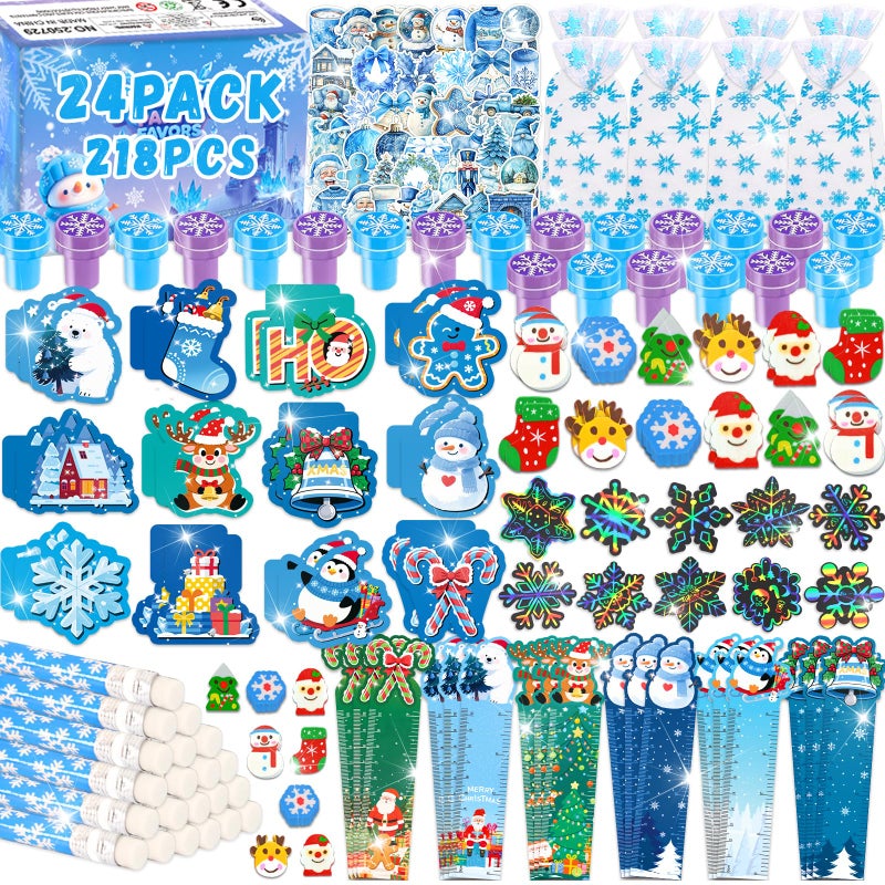 PARTY TONIGHT 218Pcs Winter Party Favors Holiday Stationery Gift Set 24 Pack Winter Christmas Classroom Gifts Goodie Bag Fillers Stuffers Classroom Exchange Frozen Christmas Party Favors - Image 3