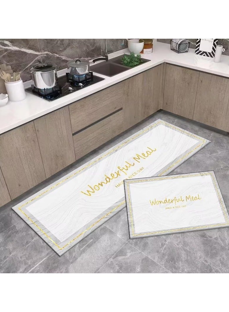LESTER Oil-Proof Non-Slip Kitchen Mat Water Absorbent Kitchen Carpet Quick Drying, Kitchen Rug Non-slip Entrance Doormat, Diatom Leather Floor Mats Home Decor Set Wonderful Moment Gold and Off-white Color 40X60x40X120cm