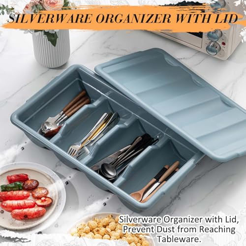 Maxdot 2 Pcs 20.5 x 11.9 x 3.7 Inch Silverware Organizer with Lid, Commercial 4-compartment Restaurant Kitchen Cutlery Tray, Plastic Silverware Storage Container, Condiments Holder, Utensil Box - Image 3