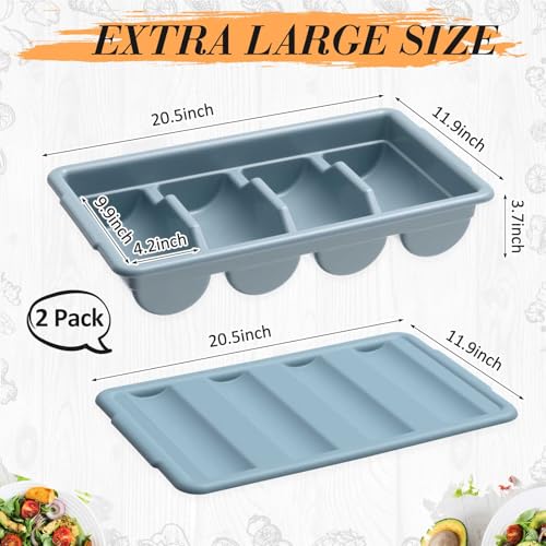 Maxdot 2 Pcs 20.5 x 11.9 x 3.7 Inch Silverware Organizer with Lid, Commercial 4-compartment Restaurant Kitchen Cutlery Tray, Plastic Silverware Storage Container, Condiments Holder, Utensil Box - Image 2