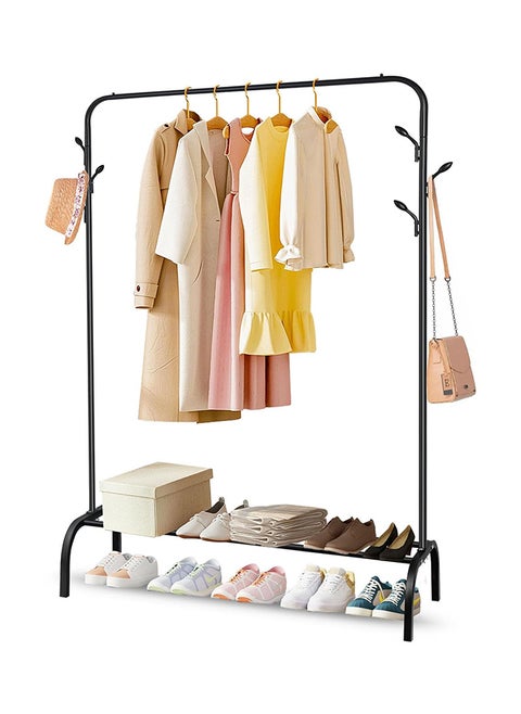 Clothes and Shoe Rack With Tree Shaped Holding Hooks Black 110x40x152cm