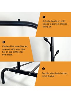SKY-TOUCH Clothes and Shoe Rack With Tree Shaped Holding Hooks Black 110x40x152cm  - Image 5