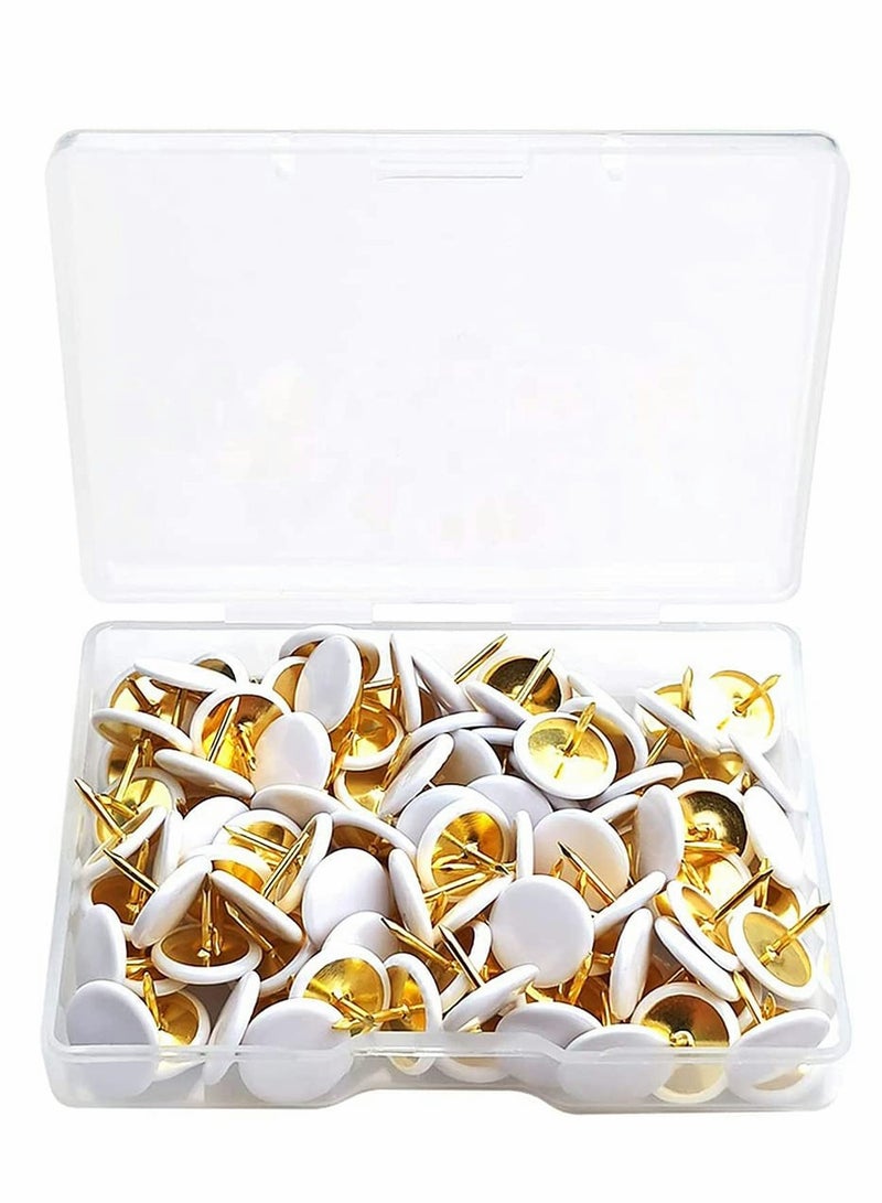 Excefore Push Pins Decorative Plastic Thumb Tacks Wall Tacks for Home, School, Map, Office, Photo Wall, Cork Board (White 100Pcs) - Image 1