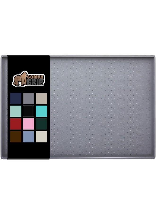Gorilla Grip 100% Waterproof Raised Edge Bpa Free Silicone Pet Feeding Mat, Dog Cat Food Mats Contain Spills Protects Floors, Placemats For Cats And Dogs Water Bowl, Pets Accessories 28X18 Gray - Image 1