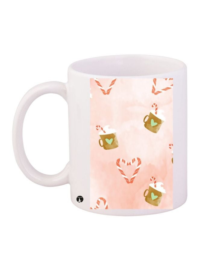 RYN Printed Ceramic Coffee Mug White/Pink/Brown 11ounce