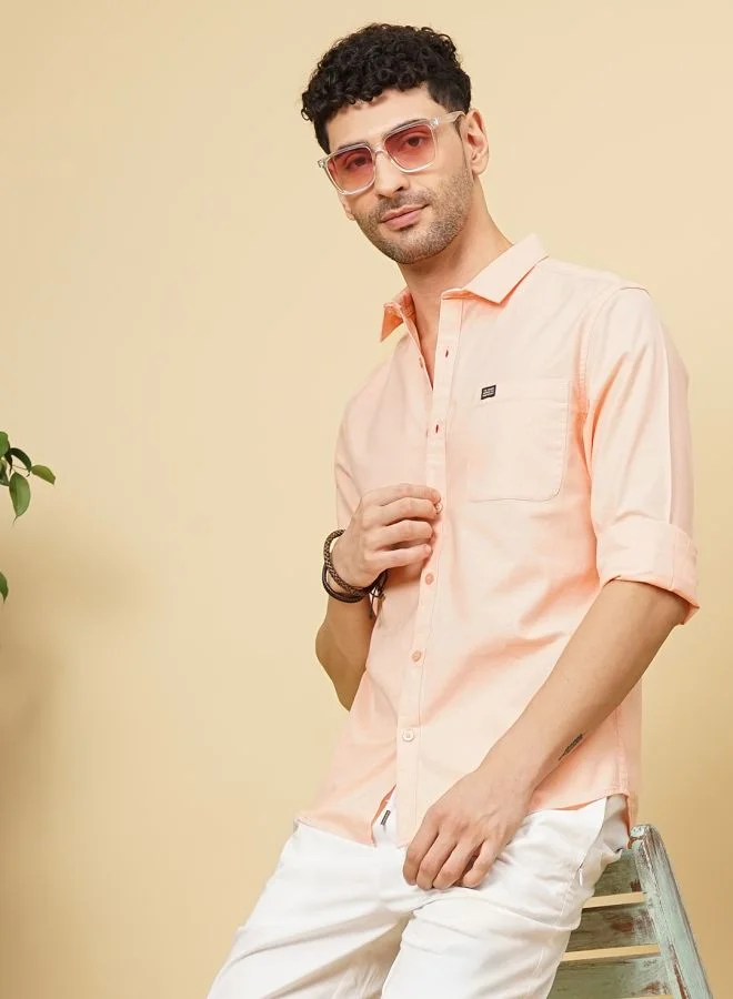 The Indian Garage Co Men Regular Fit Solid Full Sleeves Spread Collar Casual Shirt