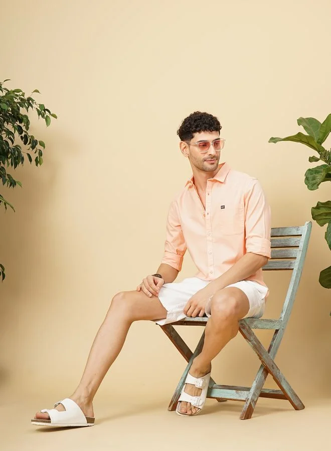 The Indian Garage Co Men Regular Fit Solid Full Sleeves Spread Collar Casual Shirt