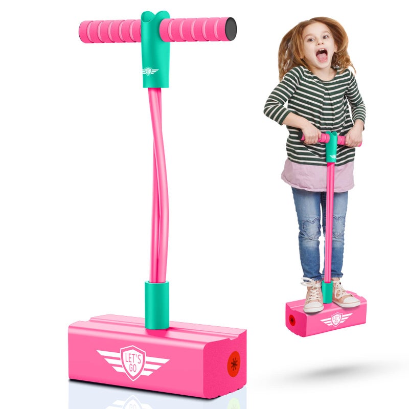 CUUGO LET'S GO! CG Pogo Stick Toys for 3-12 Year Old Girls, Foam Pogo Jumper Toys for Age 3-12 Years Old Kids Pogo Stick Autism Toys Outdoor Toys Party Birthday Stocking Stuffers Fun Toys, Rose Red - Image 1