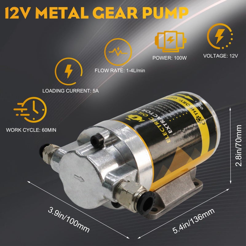 FACFUEL Engine Oil Pump, 12V 100W Electric Oil Extractor Pump Kit, Portable Gear Oil Pump with Pipes, Fluid Suction Transfer Pump for Boats, Cars, RVs, Trucks, Motorcycles, Lawnmowers - Image 4