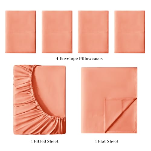 BYSURE 6 Pieces Bed Sheets Set(Queen, Coral) - Super Soft 1800 Thread Count 100% Microfiber Sheets with Deep Pockets, Wrinkle & Fade Resistant - Image 3