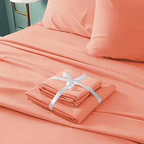 BYSURE 6 Pieces Bed Sheets Set(Queen, Coral) - Super Soft 1800 Thread Count 100% Microfiber Sheets with Deep Pockets, Wrinkle & Fade Resistant - Image 4