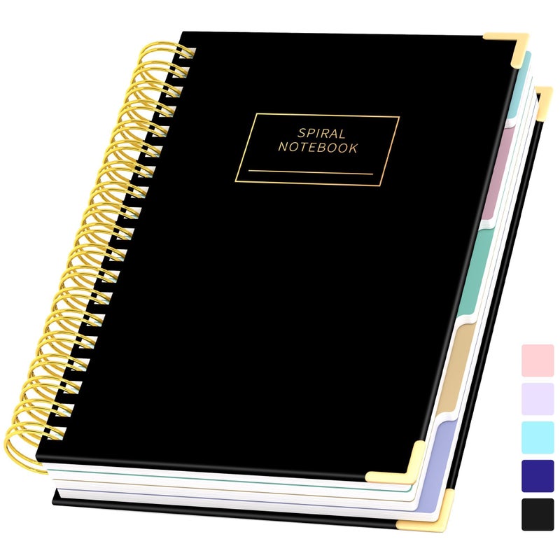 Yoment Hardcover Spiral Notebooks For Work School  B5 Journal Notebook With Tabs Dividers  Multi 5 Subject Notebook College Ruled  240 Pages Lined Journal For Men  Back To School  Gifts  Black - Image 1