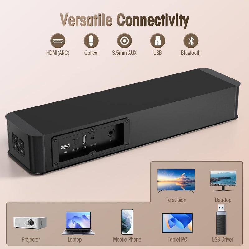 BESTISAN بار الصوت BESTISAN 2.1CH للتلفاز، 16.5 بوصة مدمجة مع مضخم صوت مدمج، مدخلات ARC/Opt/AUX/USB، تعزيز الصوت، بلوتوث 5.3، ذروة 100 واط، 3 أوضاع EQ، بار صوت شامل للكمبيوتر/الألعاب/البروجيكتورات - Image 5