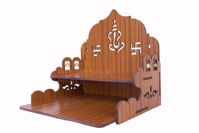 Generic Wooden Saathiya Ganesh Ji Bell Design Temple for Home Office Puja Mandir for Home Wall Mounted L1125 W1025 H1125 Inch Light Brown  - Image 3