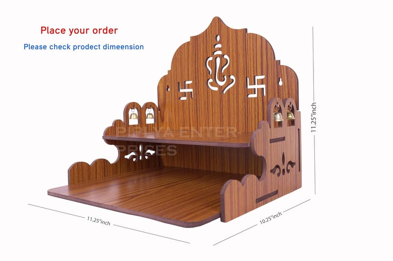 Generic Wooden Saathiya Ganesh Ji Bell Design Temple for Home Office Puja Mandir for Home Wall Mounted L1125 W1025 H1125 Inch Light Brown  - Image 4