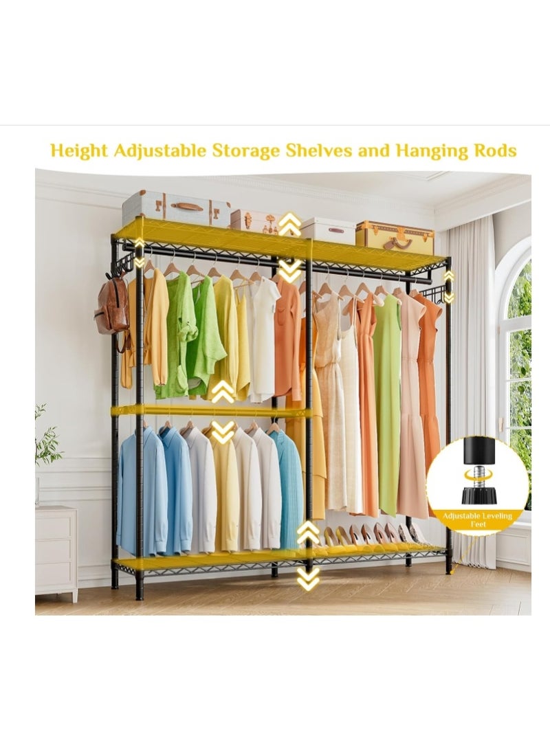 Forthcan Heavy-Duty Clothes Rack with 3 Rods and Adjustable Shelves, Freestanding Wardrobe for Bedroom, 145x40x193 cm, Black - Image 5