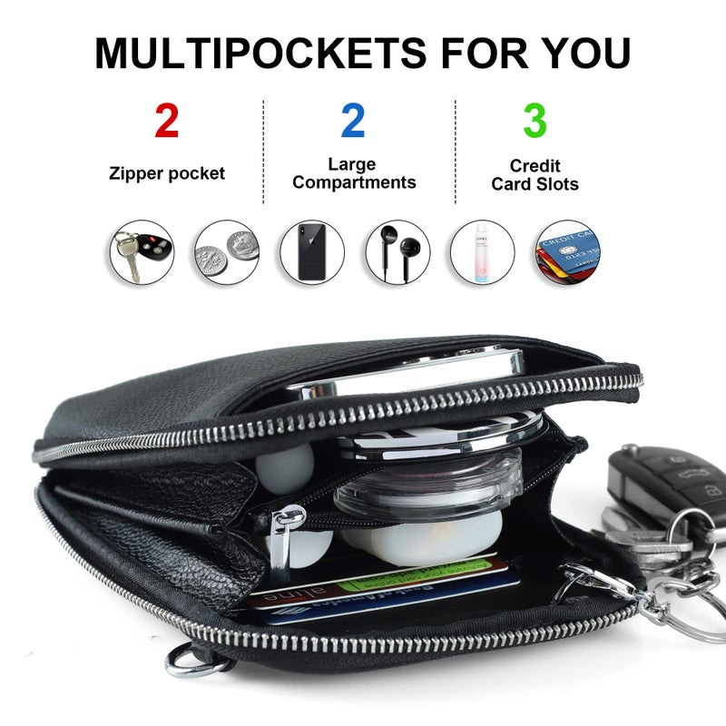 befen Genuine Leather Phone Purse Crossbody for Women Black, RFID Small Cell Phone Crossbody Bag with Front Phone Pocket, Slim Lightweight Crossbody Wallet Fits iPhone 17 Pro Max - Image 3