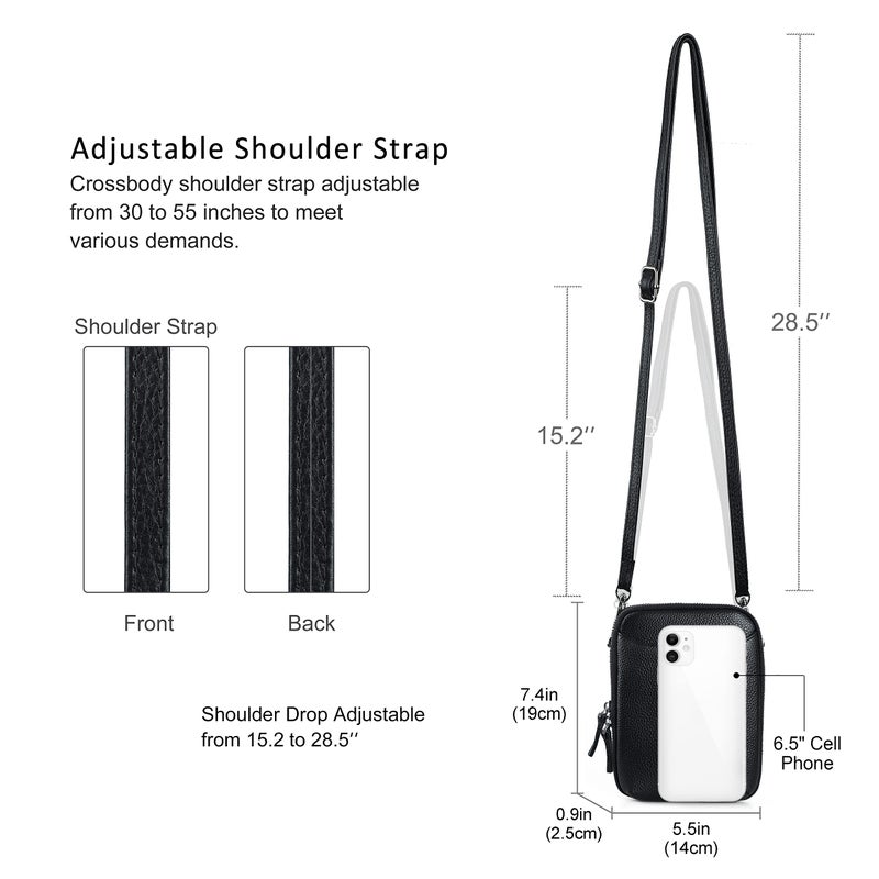 befen Genuine Leather Phone Purse Crossbody for Women Black, RFID Small Cell Phone Crossbody Bag with Front Phone Pocket, Slim Lightweight Crossbody Wallet Fits iPhone 17 Pro Max - Image 5