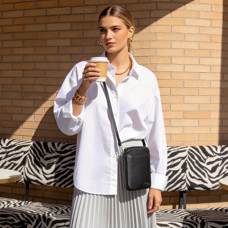 befen Genuine Leather Phone Purse Crossbody for Women Black, RFID Small Cell Phone Crossbody Bag with Front Phone Pocket, Slim Lightweight Crossbody Wallet Fits iPhone 17 Pro Max - Image 2