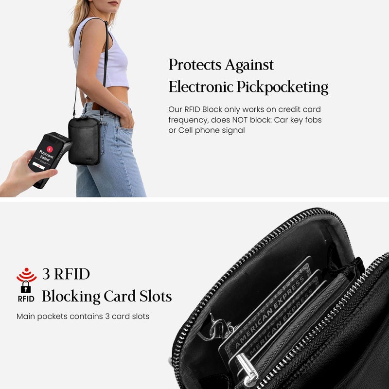 befen Genuine Leather Phone Purse Crossbody for Women Black, RFID Small Cell Phone Crossbody Bag with Front Phone Pocket, Slim Lightweight Crossbody Wallet Fits iPhone 17 Pro Max - Image 4