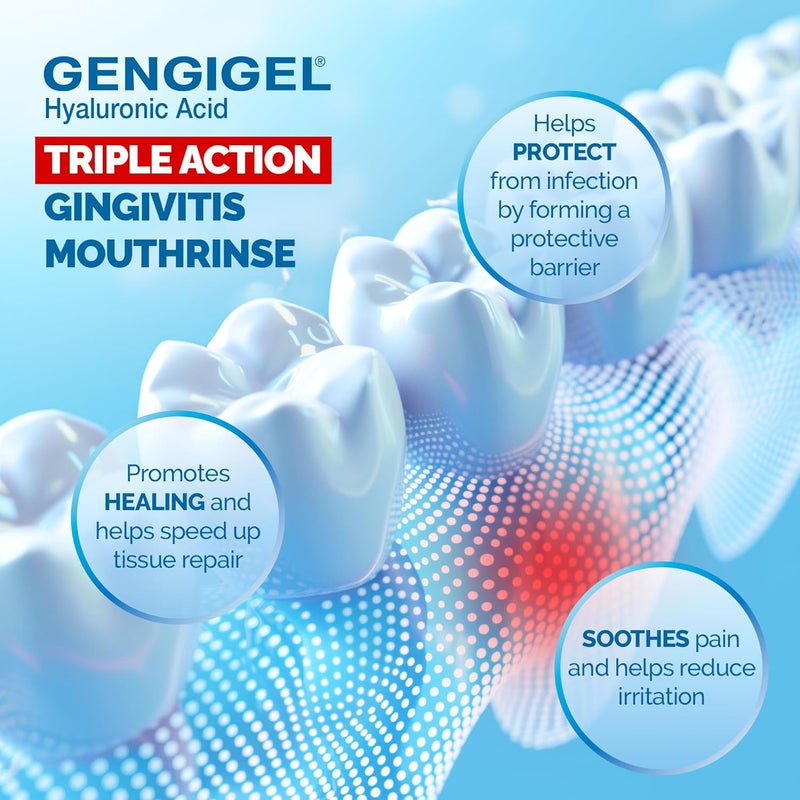 Gengigel Hyaluronic Acid Mouthrinse 300 ml Oral Care Solution for Gum Health Reduces Discomfort Helps Relieve Gum Recession Gingivitis No Alcohol or SLS Vegan Kosher - Image 3