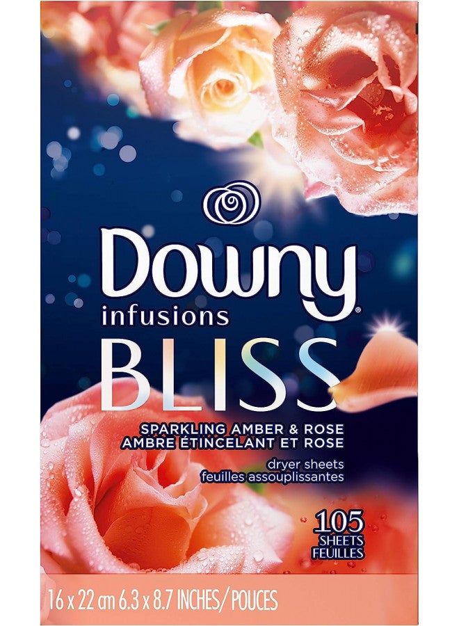 Downy Downy Infusions Fabric Softener Dryer Sheets, Bliss, Sparkling Amber & Rose, 105 Sheets (Pack of 1)  - Image 2