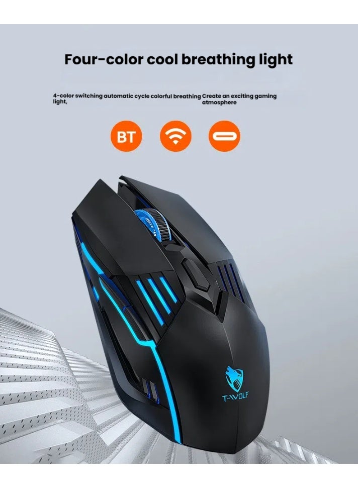 T-WOLF X7 Bluetooth the third mock examination wireless mouse TYPEC charging mute game light RGB mouse 6D game laptop electric sports mouse DIP up to 128000 - Image 3