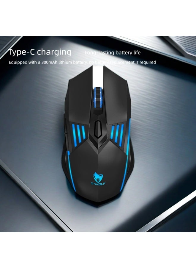 T-WOLF X7 Bluetooth the third mock examination wireless mouse TYPEC charging mute game light RGB mouse 6D game laptop electric sports mouse DIP up to 128000 - Image 5